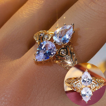 Vintage Style Geometric Copper Ring For Women With Zircon Inlay In Gold