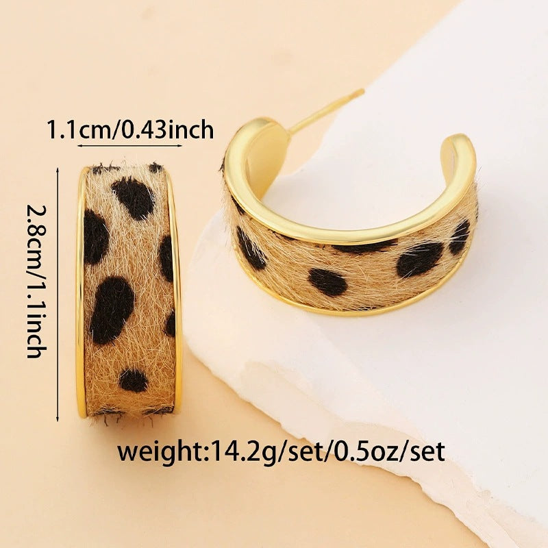 Geometric Leopard Print Hoop Earrings For Women In Copper With Retro Style, Suitable As Stud Earrings