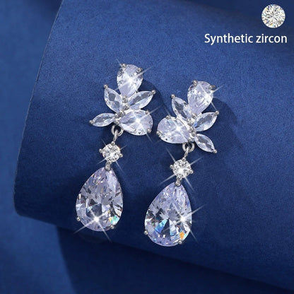Water Droplets Stud Earrings For Women In Copper With Zirconia Inlay And Tassel Craft