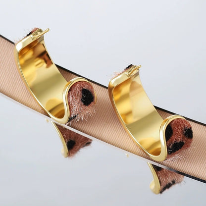 Geometric Leopard Print Hoop Earrings For Women In Copper With Retro Style, Suitable As Stud Earrings
