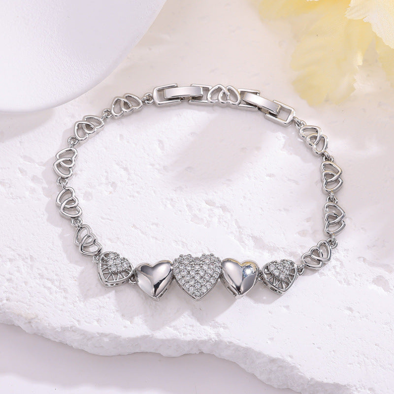 Elegant Heart Shape Bracelet For Women, Copper Material With Electroplated Gold Plating And Zircon Inlay