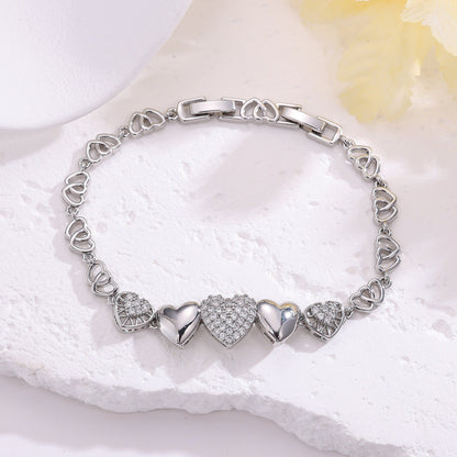Elegant Heart Shape Bracelet For Women, Copper Material With Electroplated Gold Plating And Zircon Inlay