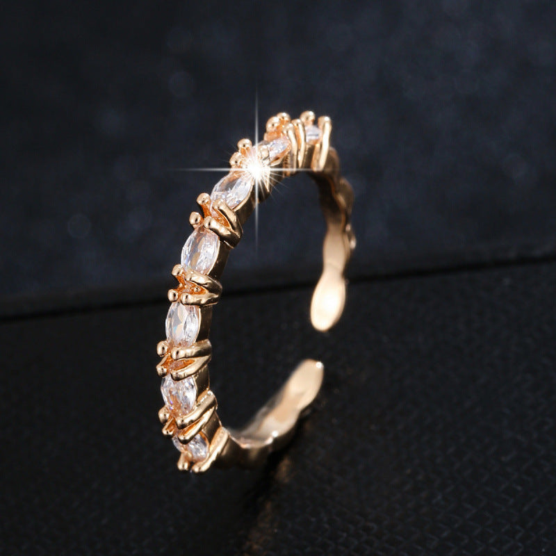Geometric Copper Open Ring For Women With Zircon Inlay In Gold, Perfect For Wedding Occasions