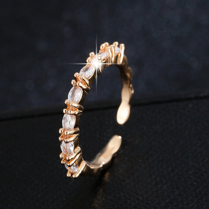 Geometric Copper Open Ring For Women With Zircon Inlay In Gold, Perfect For Wedding Occasions