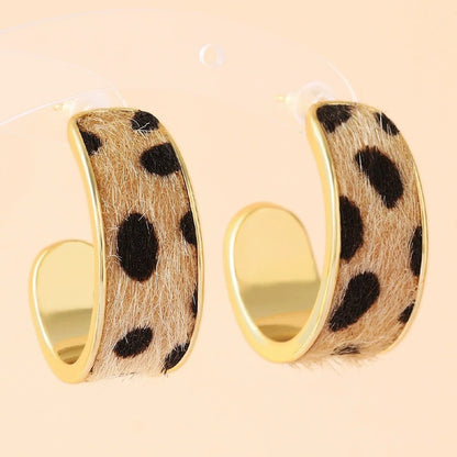 Geometric Leopard Print Hoop Earrings For Women In Copper With Retro Style, Suitable As Stud Earrings