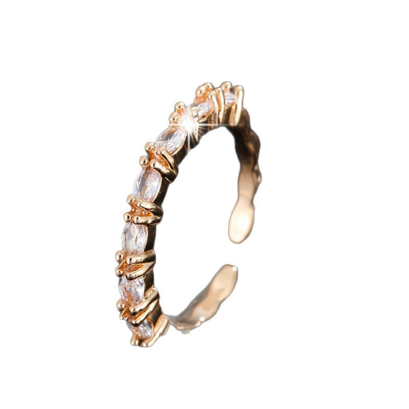 Geometric Copper Open Ring For Women With Zircon Inlay In Gold, Perfect For Wedding Occasions
