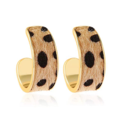 Geometric Leopard Print Hoop Earrings For Women In Copper With Retro Style, Suitable As Stud Earrings