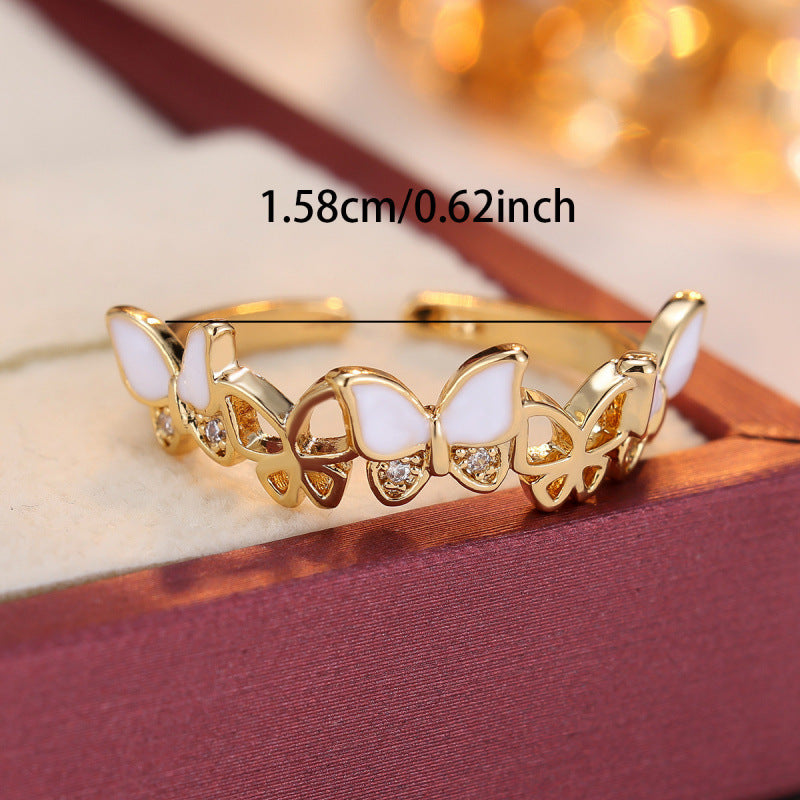 Butterfly Open Ring For Women In Gold Copper With Zircon Inlay, Perfect For Spring