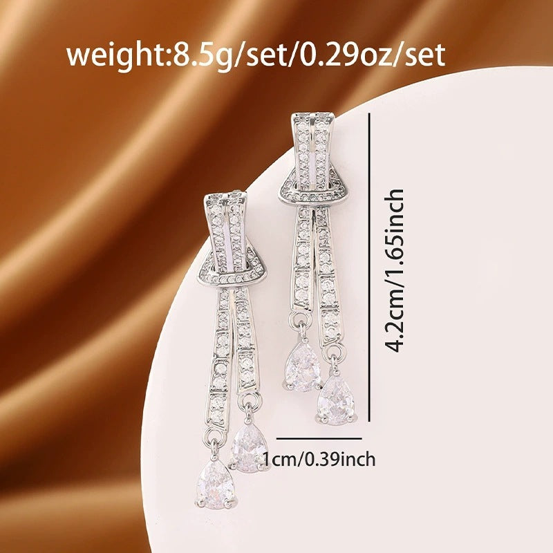 Bow Tie Tassel Earrings For Women Featuring Copper Studs And Zircon Inlay