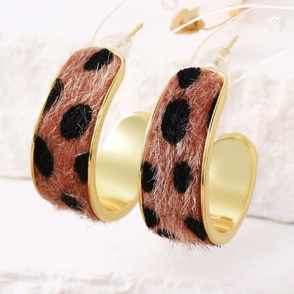Geometric Leopard Print Hoop Earrings For Women In Copper With Retro Style, Suitable As Stud Earrings