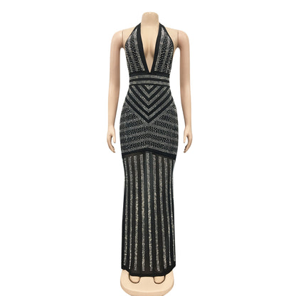 Sexy Sleeveless Bodycon Dress With Deep V Neckline In Polyester, Maxi Long Dress For Nightclub