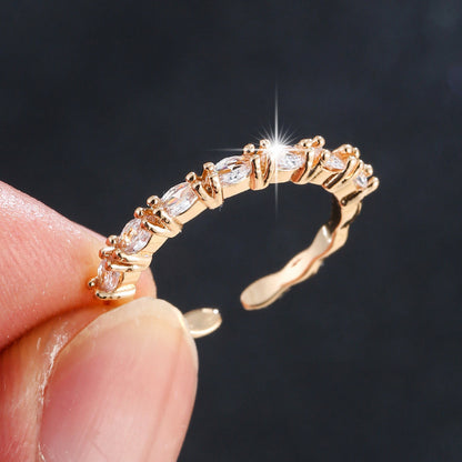 Geometric Copper Open Ring For Women With Zircon Inlay In Gold, Perfect For Wedding Occasions