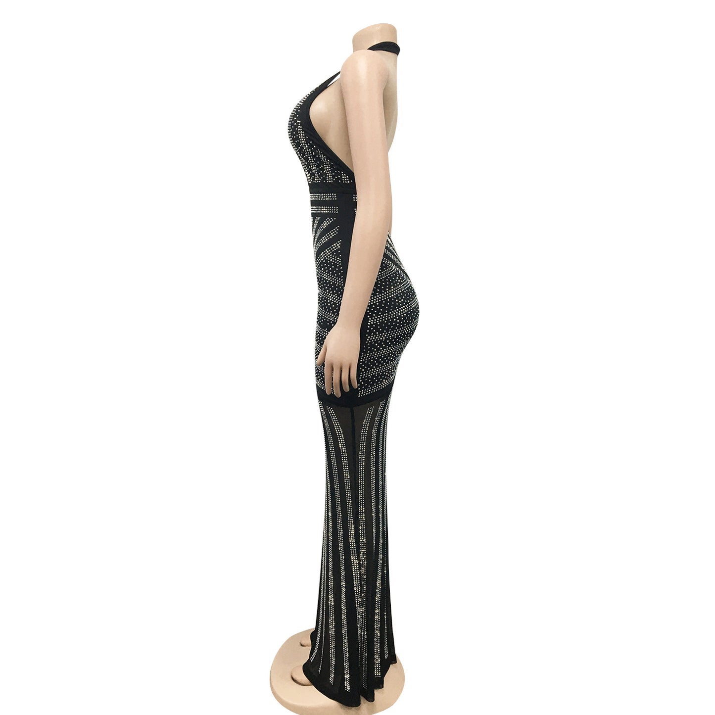 Sexy Sleeveless Bodycon Dress With Deep V Neckline In Polyester, Maxi Long Dress For Nightclub