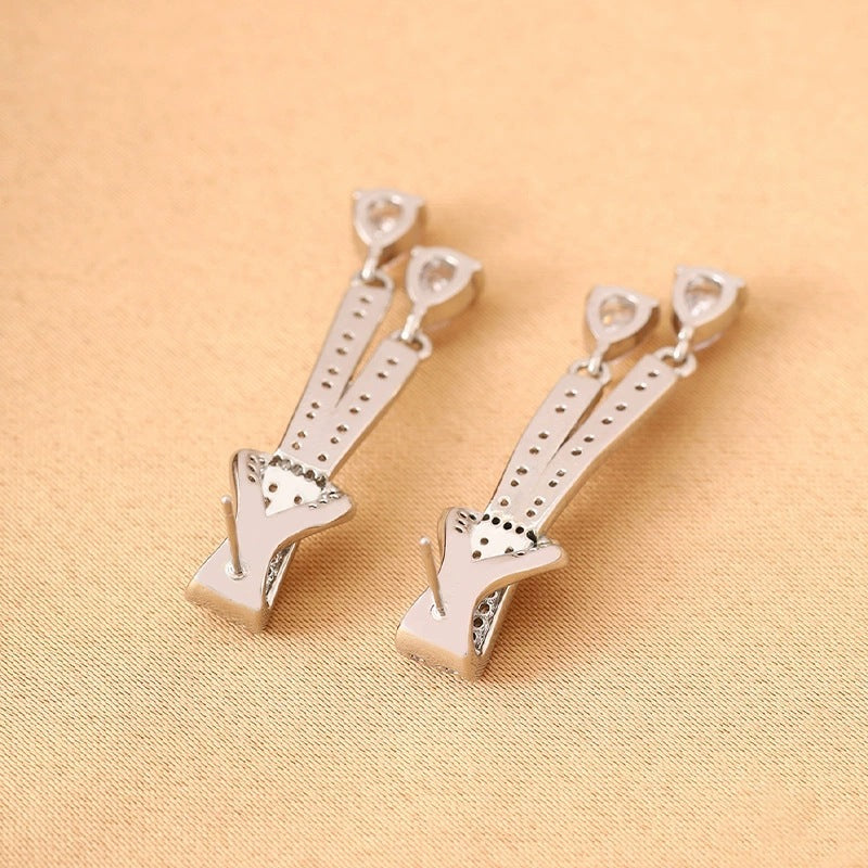 Bow Tie Tassel Earrings For Women Featuring Copper Studs And Zircon Inlay