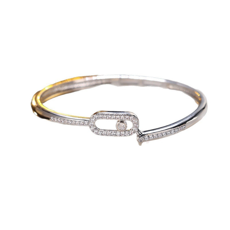 Luxurious Geometric Copper Bangle With Zircon Inlay And Electroplated Gold Plating Process