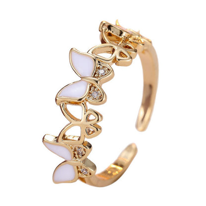 Butterfly Open Ring For Women In Gold Copper With Zircon Inlay, Perfect For Spring