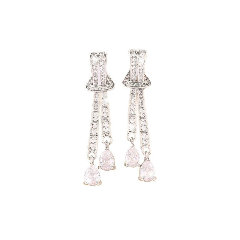 Bow Tie Tassel Earrings For Women Featuring Copper Studs And Zircon Inlay