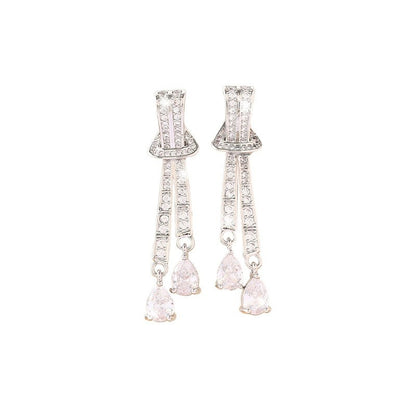 Bow Tie Tassel Earrings For Women Featuring Copper Studs And Zircon Inlay