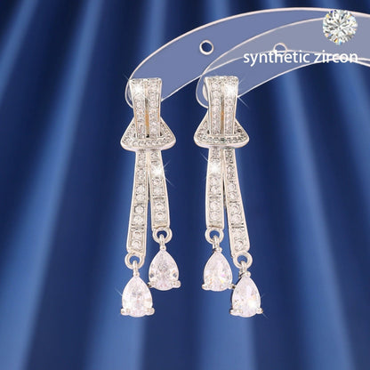 Bow Tie Tassel Earrings For Women Featuring Copper Studs And Zircon Inlay