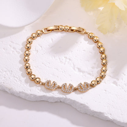 Luxurious Geometric Copper Bracelet For Women With Electroplated Gold Plating And Zircon Inlay