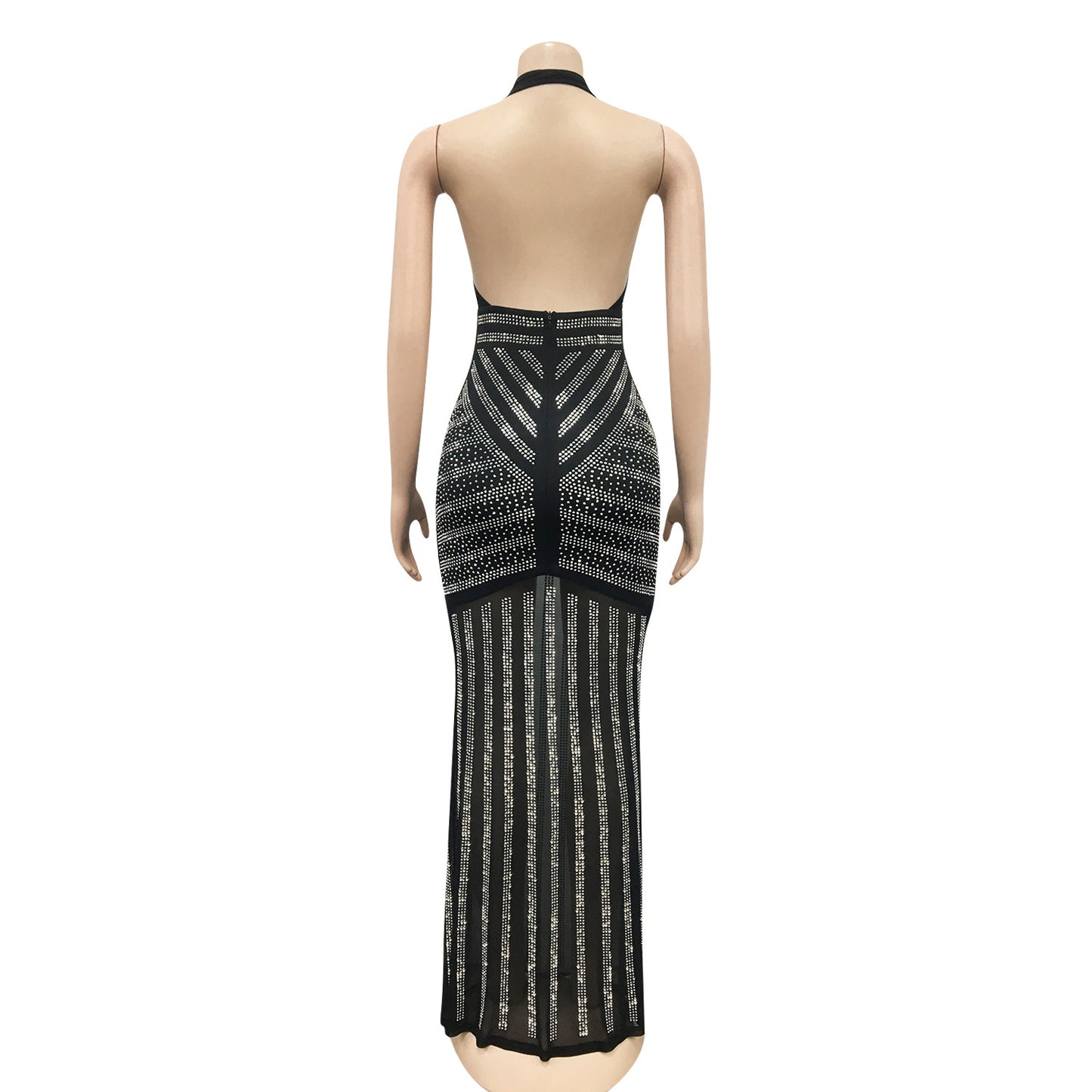 Sexy Sleeveless Bodycon Dress With Deep V Neckline In Polyester, Maxi Long Dress For Nightclub