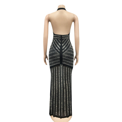 Sexy Sleeveless Bodycon Dress With Deep V Neckline In Polyester, Maxi Long Dress For Nightclub