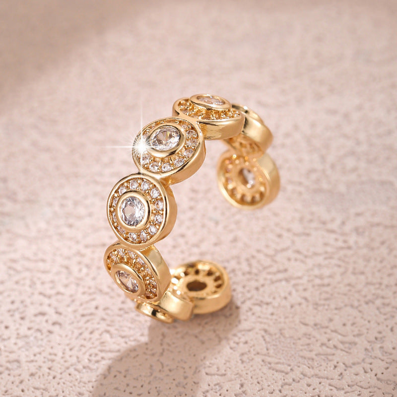 Simple Style Copper Paper Clip Open Rings For Women With Zircon Inlay In Gold