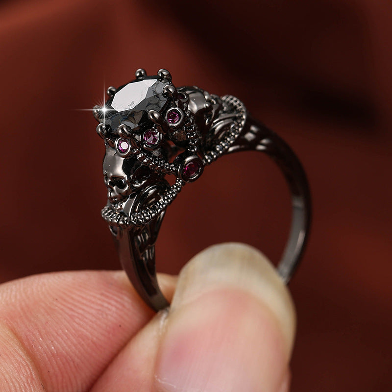 Luxurious Skull Ring For Women In Electroplated Copper With Zircon Inlay