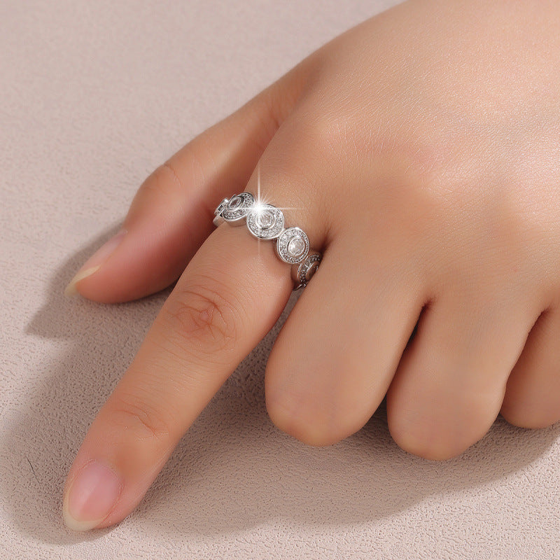Simple Style Copper Paper Clip Open Rings For Women With Zircon Inlay In Gold