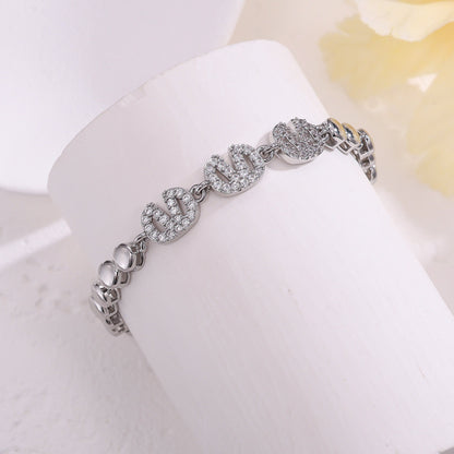 Luxurious Geometric Copper Bracelet For Women With Electroplated Gold Plating And Zircon Inlay