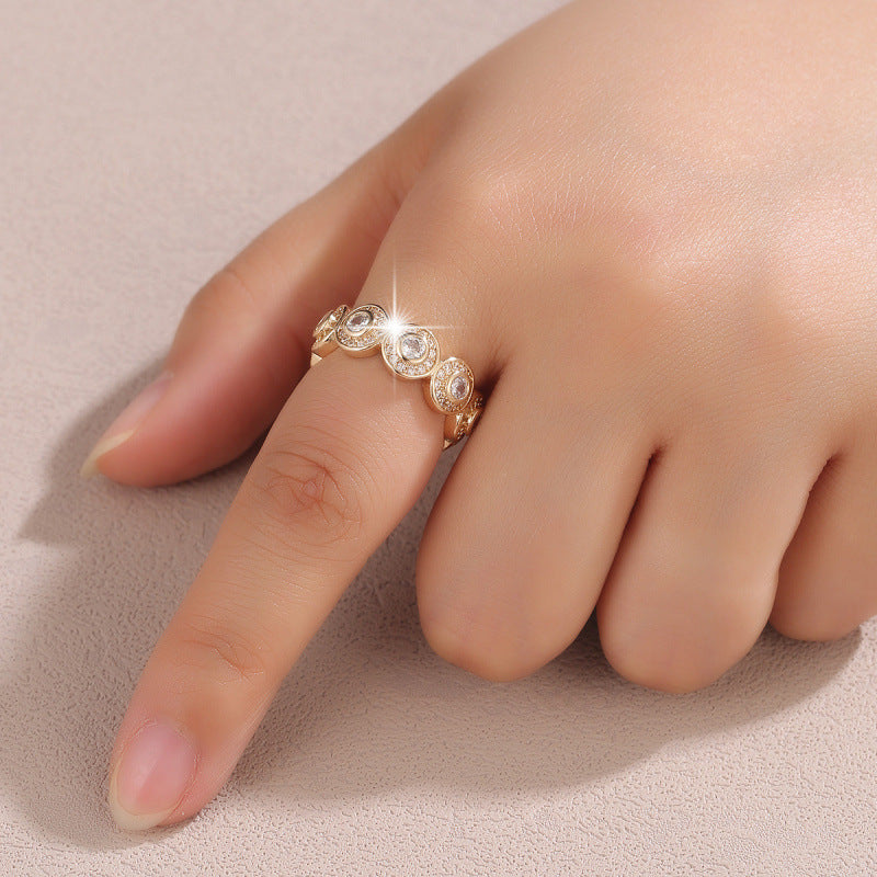 Simple Style Copper Paper Clip Open Rings For Women With Zircon Inlay In Gold
