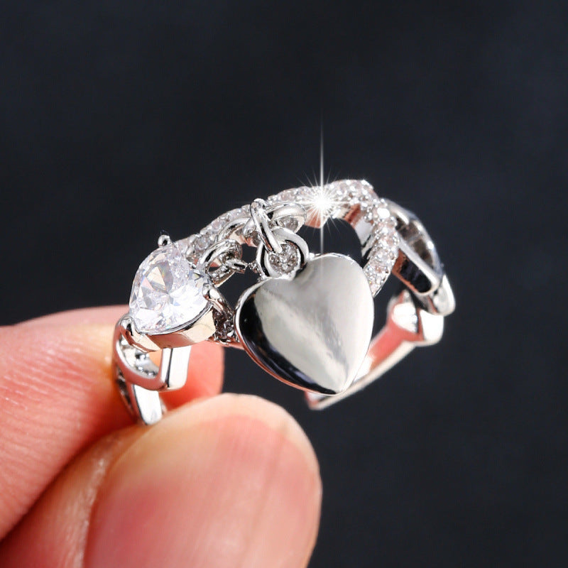 Heart Shape Open Ring For Women In Gold Electroplated Copper With Zircon Inlay
