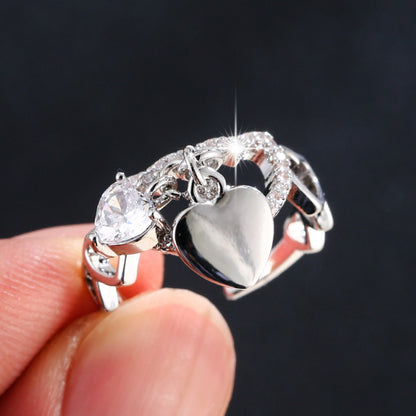 Heart Shape Open Ring For Women In Gold Electroplated Copper With Zircon Inlay
