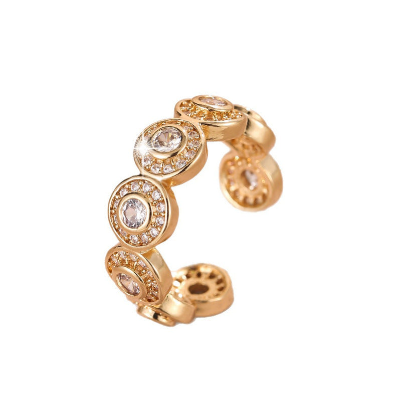 Simple Style Copper Paper Clip Open Rings For Women With Zircon Inlay In Gold