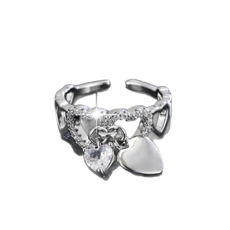 Heart Shape Open Ring For Women In Gold Electroplated Copper With Zircon Inlay