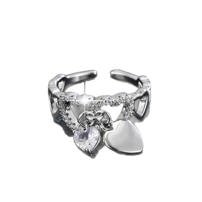 Heart Shape Open Ring For Women In Gold Electroplated Copper With Zircon Inlay