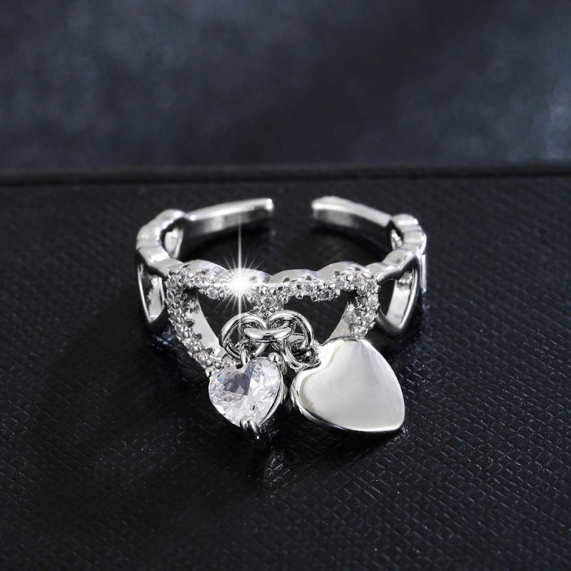Heart Shape Open Ring For Women In Gold Electroplated Copper With Zircon Inlay