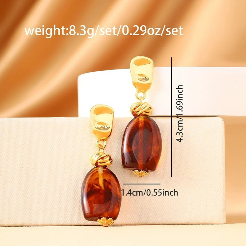 For Women Irregular Stud Earrings In Maillard Style Featuring Electroplated Finish And Copper Posts