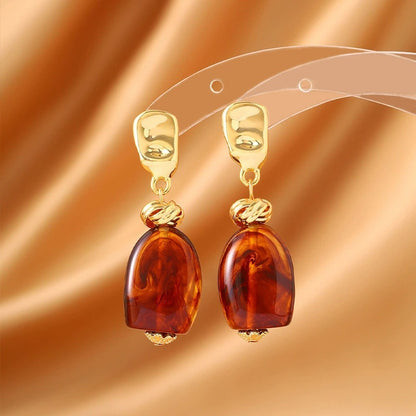 For Women Irregular Stud Earrings In Maillard Style Featuring Electroplated Finish And Copper Posts