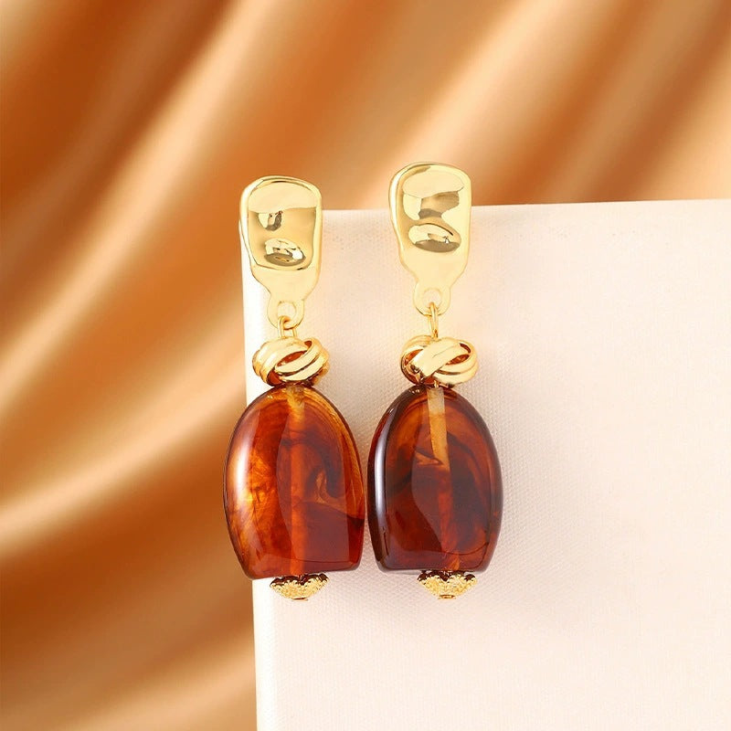For Women Irregular Stud Earrings In Maillard Style Featuring Electroplated Finish And Copper Posts