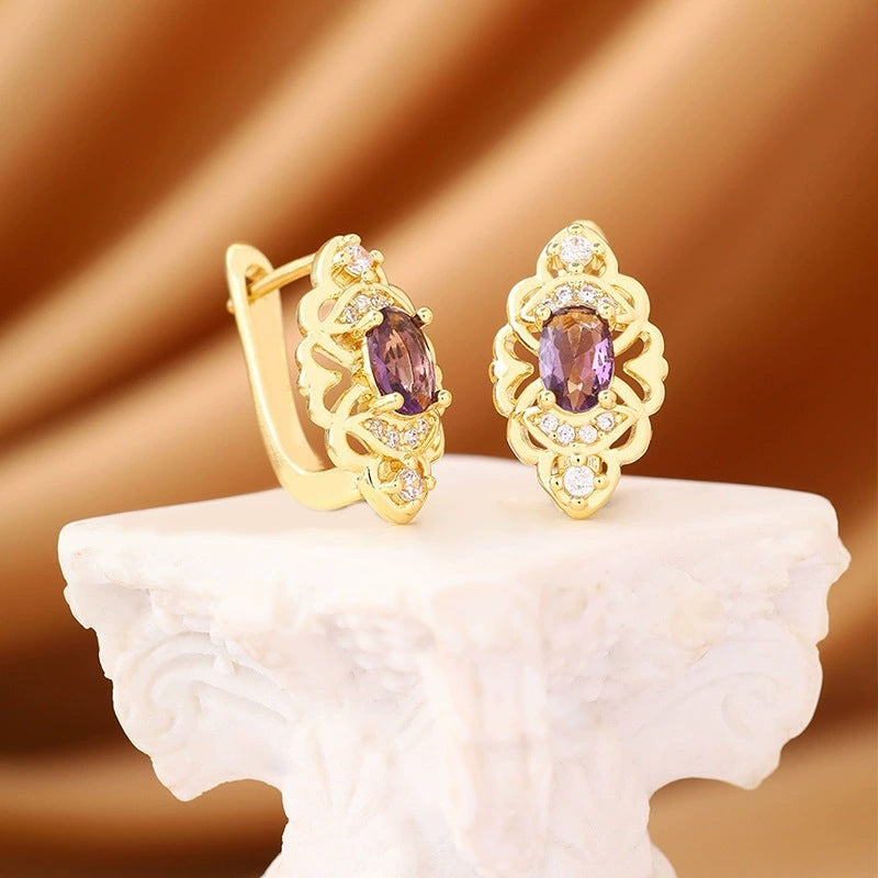 Irregular Stud Earrings For Women Featuring Copper Posts And Zircon Inlay