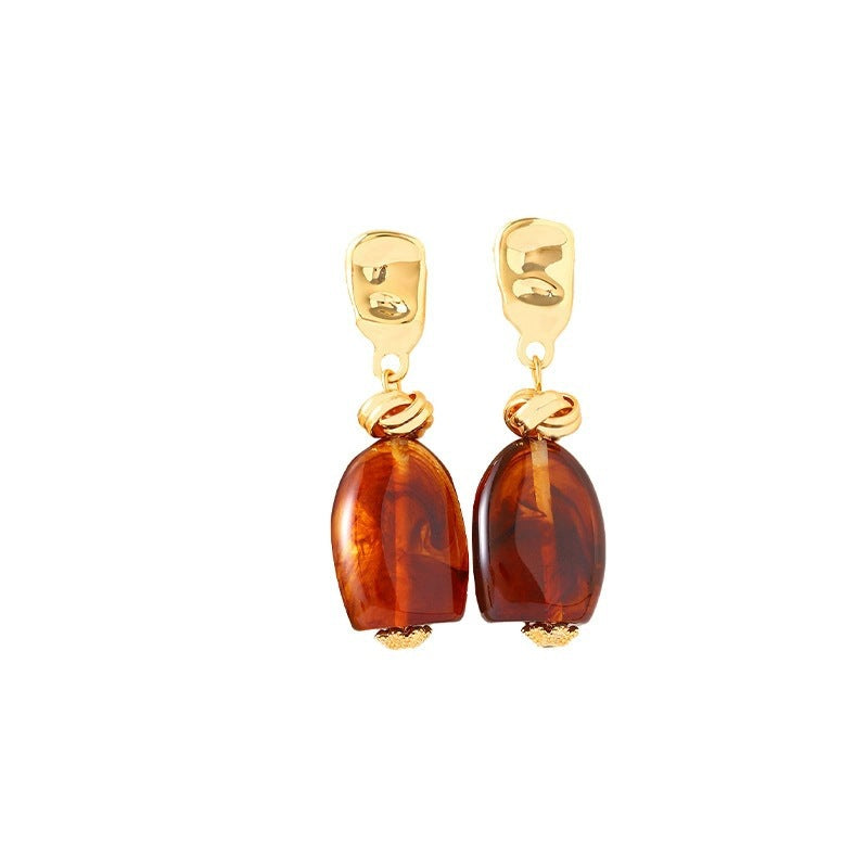 For Women Irregular Stud Earrings In Maillard Style Featuring Electroplated Finish And Copper Posts
