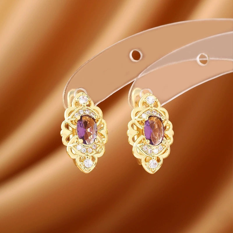 Irregular Stud Earrings For Women Featuring Copper Posts And Zircon Inlay