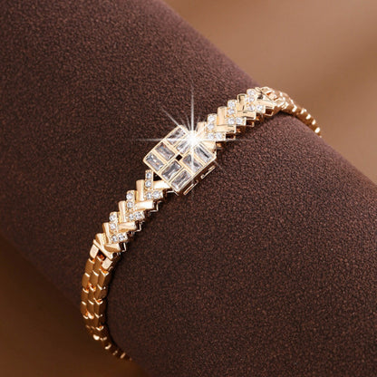 Basic Quadrilateral Gold Alloy Bangle With Zircon Inlay Craft