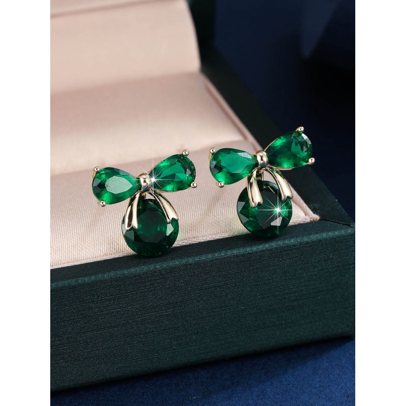 Gold Bow Tie Stud Earrings For Women Featuring Copper Ear Pins And Zircon Inlay