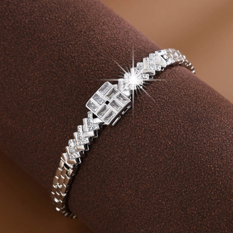 Basic Quadrilateral Gold Alloy Bangle With Zircon Inlay Craft