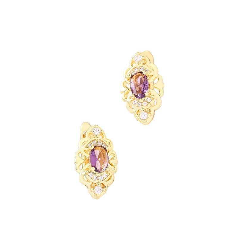 Irregular Stud Earrings For Women Featuring Copper Posts And Zircon Inlay