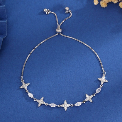 Star Copper Bracelet For Women With Zircon Inlay And Adjustable Slider Chain