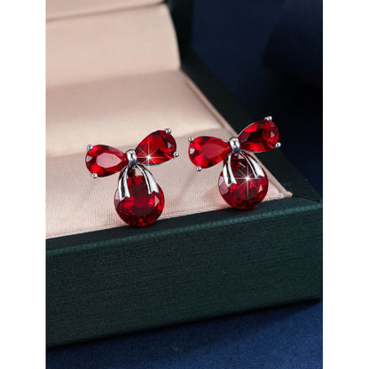 Gold Bow Tie Stud Earrings For Women Featuring Copper Ear Pins And Zircon Inlay