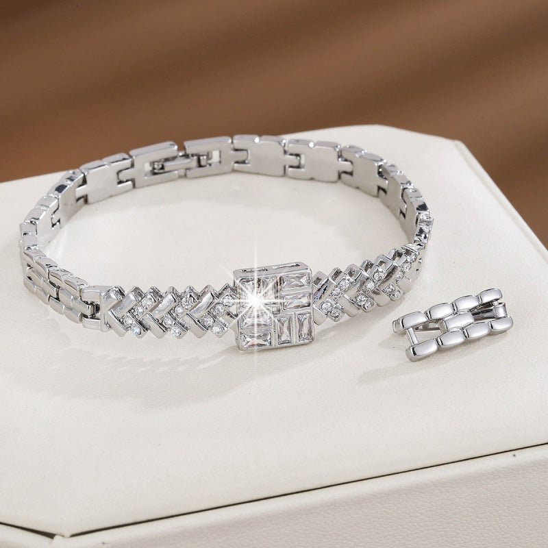 Basic Quadrilateral Gold Alloy Bangle With Zircon Inlay Craft